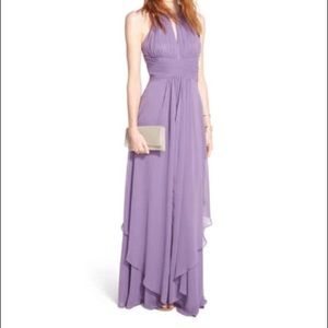 Eliza J Embellished Tiered Chiffon Halter Gown
